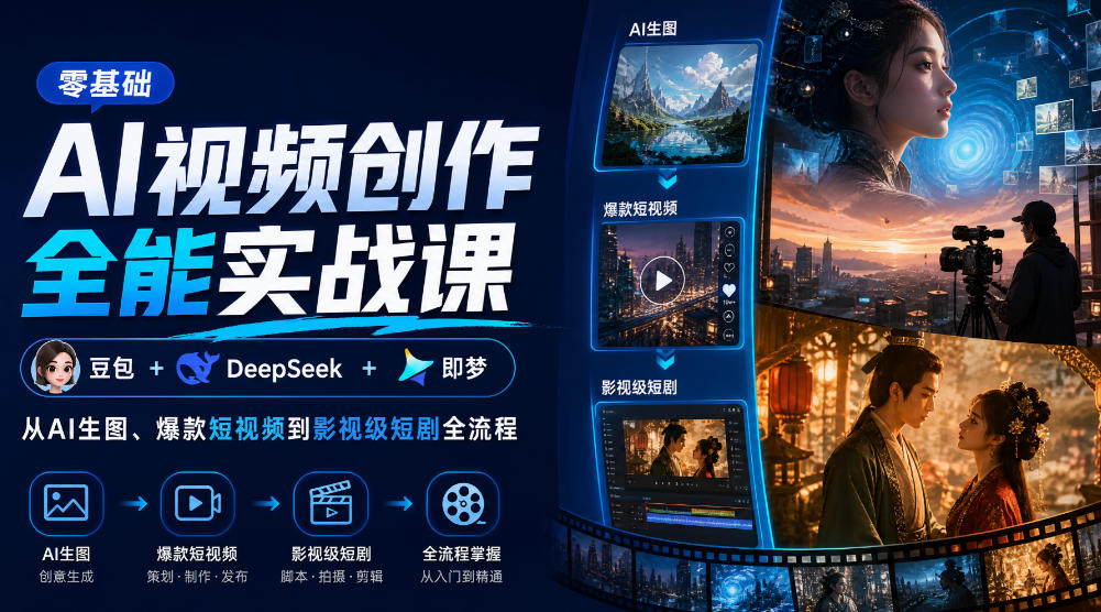 零基础AI视频创作全能实战课｜豆包+DeepSeek+即梦，从AI生图、爆款短视频到影视级短剧全流程-heixxmi