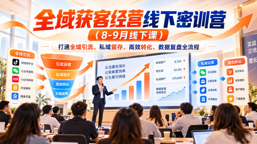 全域获客经营线下密训营(8-9月线下课)，打通全域引流、私域留存、高效转化、数据复盘全流程-heixxmi