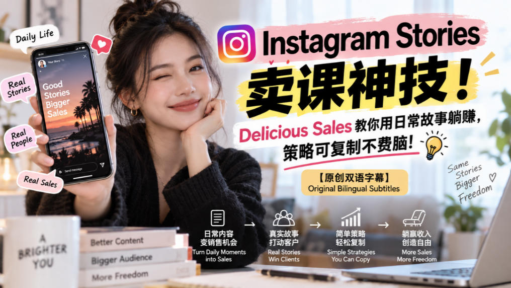 Instagram Stories卖课神技！Delicious Sales教你用日常故事躺賺，策略可复制不费脑！【原创双语字幕】-heixxmi