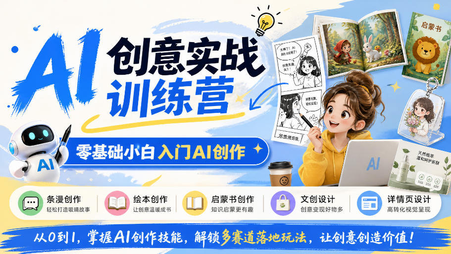 AI创意实战训练营，零基础小白入门AI创作，解锁条漫、绘本、启蒙书、文创、详情页多赛道落地玩法-heixxmi