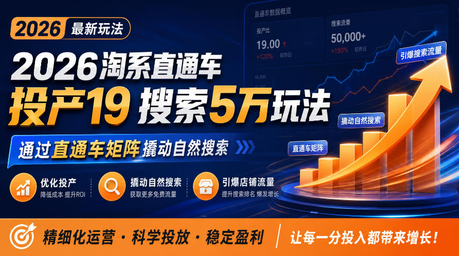 2026淘系直通车投产19搜索5万玩法，通过直通车矩阵撬动自然搜索，帮助商家优化投产，引爆店铺搜索流量-heixxmi