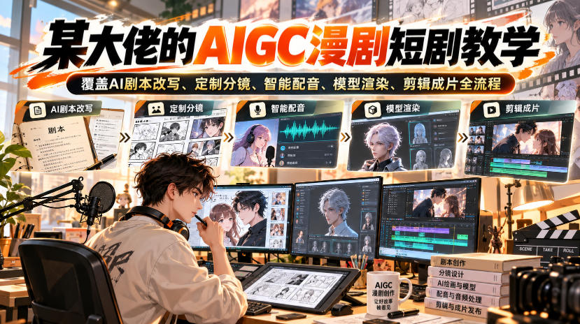某大佬的AIGC漫剧短剧教学，覆盖AI剧本改写、定制分镜、智能配音、模型渲染、剪辑成片全流程-heixxmi