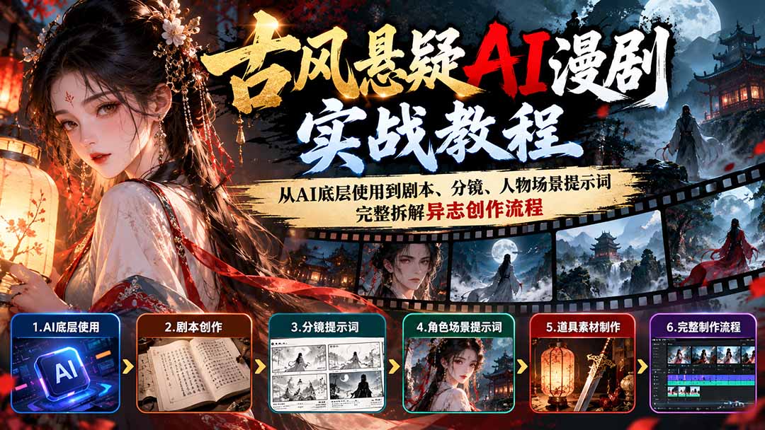 古风悬疑AI漫剧实战教程：从AI底层使用到剧本、分镜、人物场景提示词，完整拆解异志创作流程-heixxmi