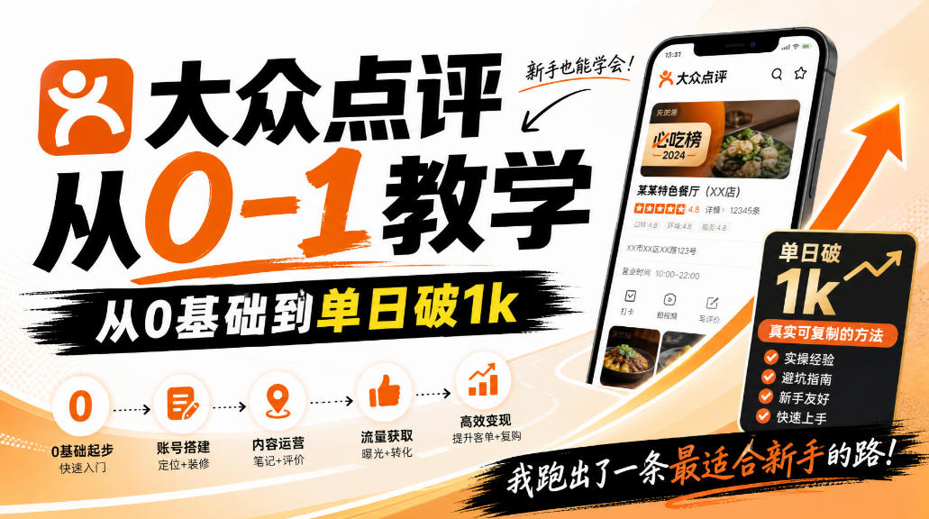 大众点评分成从0-1教学，从0基础到单日破1k，我跑出了一条最适合新手的路-heixxmi