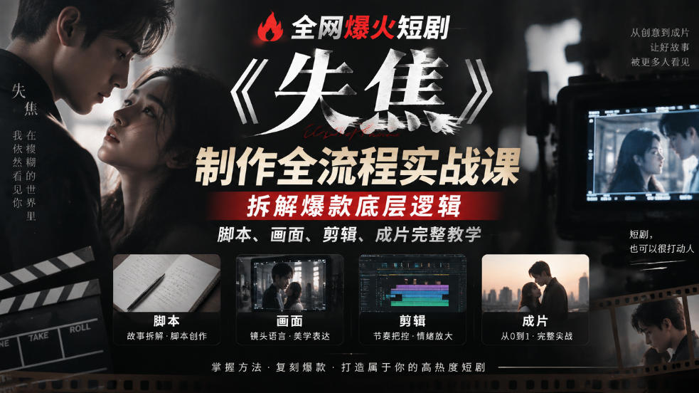 全网爆火短剧《失焦》制作全流程实战课｜拆解爆款底层逻辑，脚本、画面、剪辑、成片完整教学-heixxmi