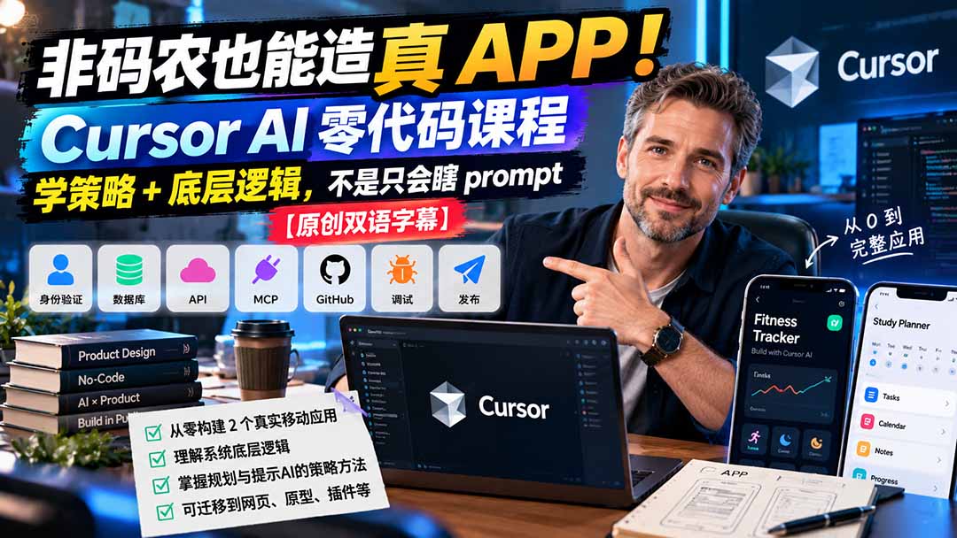 非码农也能造真 APP！Cursor AI 零代码课程：学策略 + 底层逻辑，不是只会瞎 prompt【原创双语字幕】-heixxmi