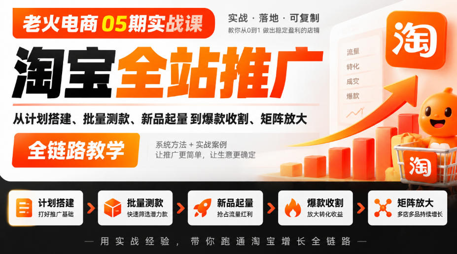 老火电商05期实战课｜淘宝全站推广从计划搭建、批量测款、新品起量到爆款收割、矩阵放大全链路教学-heixxmi