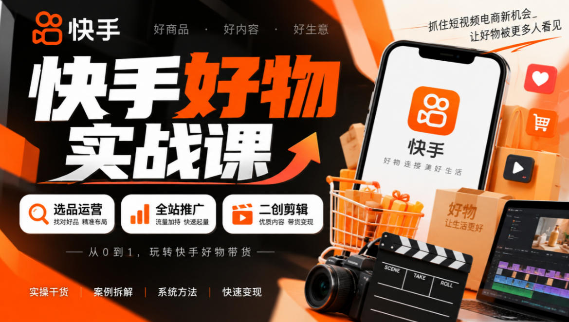 快手好物实战课｜选品运营+全站推广+二创剪辑带货变现-heixxmi