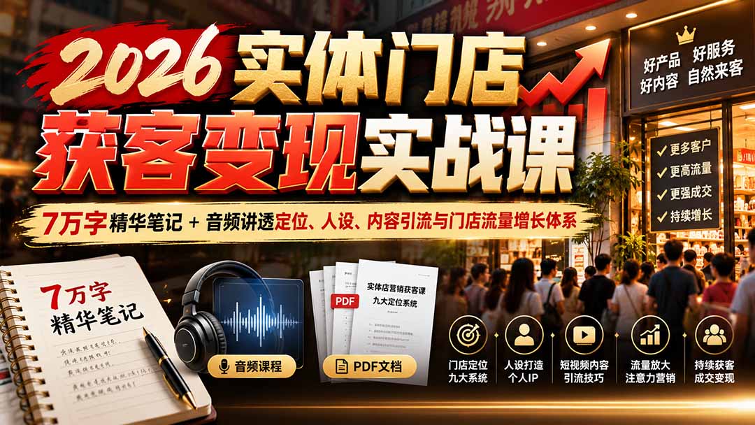 2026实体门店获客变现实战课：7万字精华笔记+音频讲透定位、人设、内容引流与门店流量增长体系-heixxmi