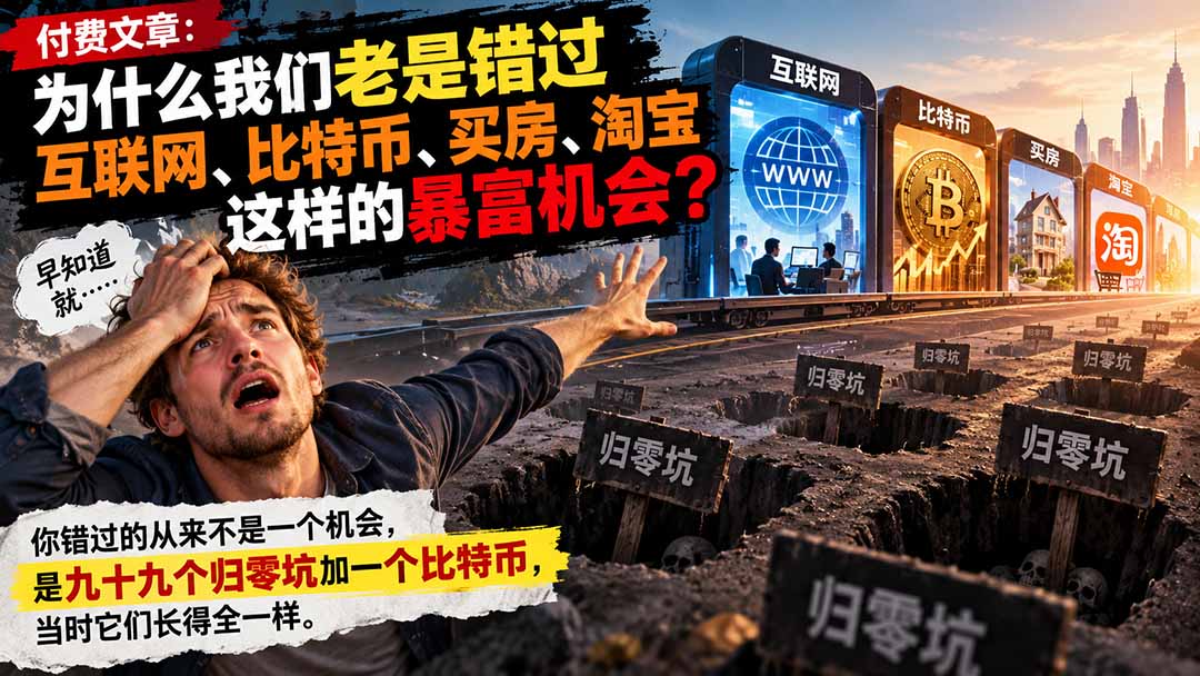 付费文章：为什么我们老是错过互联网、比特币、买 房、淘宝这样的暴富机会？-heixxmi