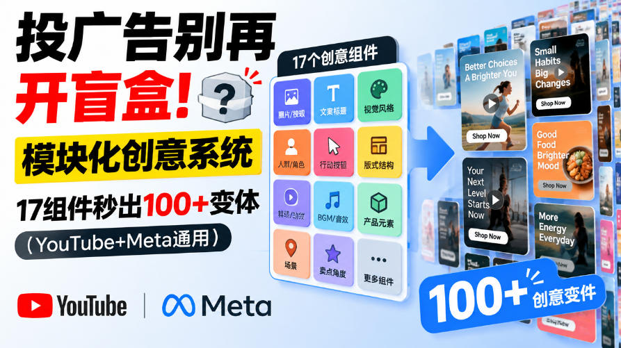 投广告别再开盲盒！模块化创意系统，17组件秒出100+变体(YouTube+Meta通用)【原创双语字幕】-heixxmi