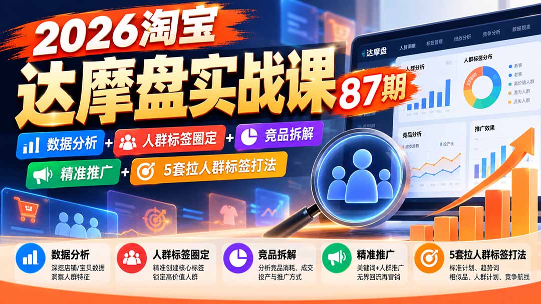 2026淘宝达摩盘实战课87期：数据分析+人群标签圈定+竞品拆解+精准推广+5套拉人群标签打法-heixxmi