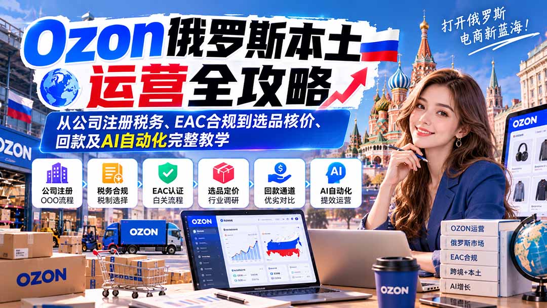 Ozon俄罗斯本土运营全攻略：从公司注册税务、EAC合规到选品核价、回款及AI自动化完整教学-heixxmi