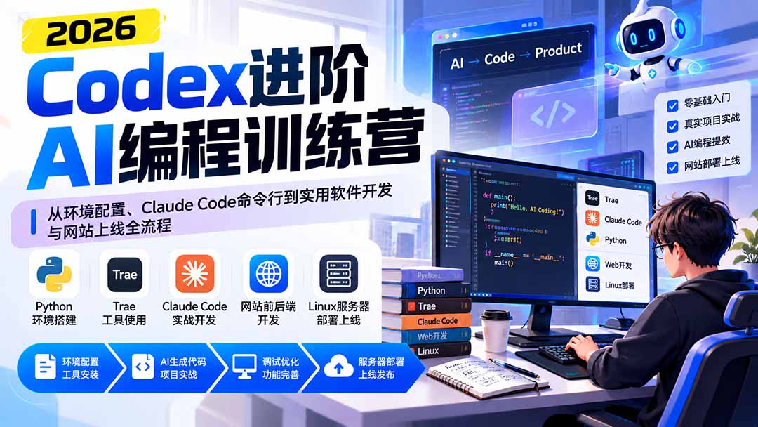 Codex进阶AI编程训练营：从环境配置、Claude Code命令行到实用软件开发与网站上线全流程-heixxmi
