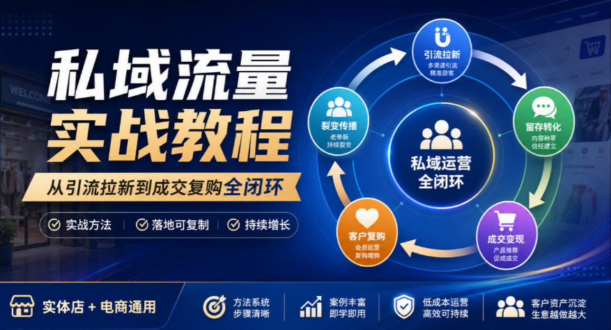 私域流量实战教程，从引流拉新到成交复购全闭环，实体店电商通用-heixxmi