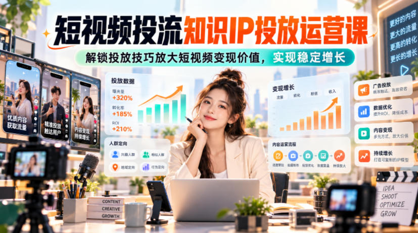 短视频投流知识IP投放运营课，解锁投放技巧放大短视频变现价值，实现稳定增长-heixxmi