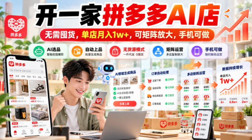 开一家拼多多AI店，无需囤货，单店月入1w+，可矩阵放大，手机可做【揭秘】-heixxmi