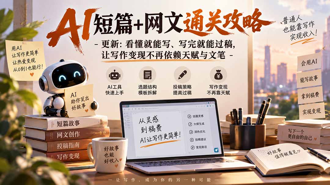 AI短篇+网文通关攻略-更新1009：看懂就能写、写完就能过稿，让写作变现不再依赖天赋与文笔-heixxmi