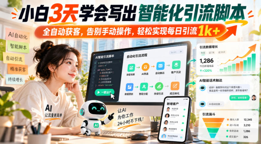 小白3天学会写出智能化引流脚本，全自动获客，告别手动操作，轻松实现每日引流1k+-heixxmi