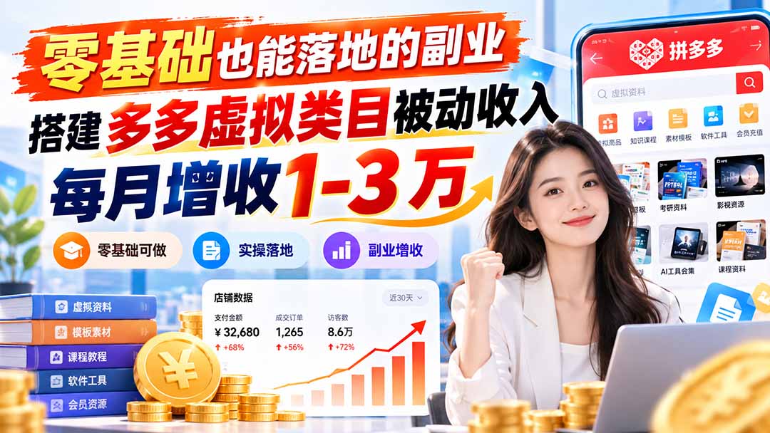 零基础也能落地的副业，搭建多多虚拟类目被动收入，每月增收 1-3 万-heixxmi
