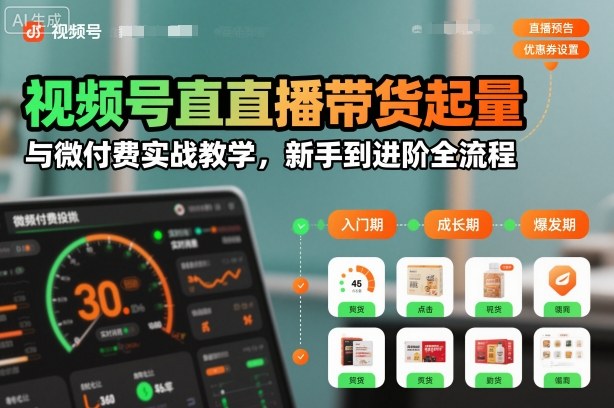 视频号直播带货起量与微付费实战教学，新手到进阶全流程(更新26年10月)-heixxmi