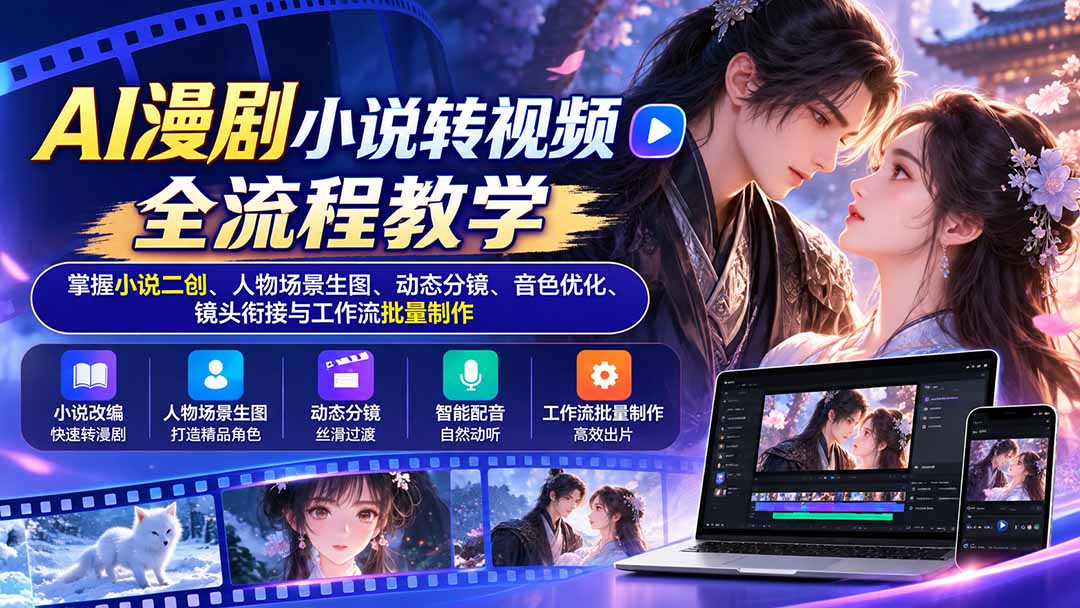 AI漫剧小说转视频全流程教学：掌握小说二创、人物场景生图、动态分镜、音色优化、镜头衔接与工作流批量制作-heixxmi