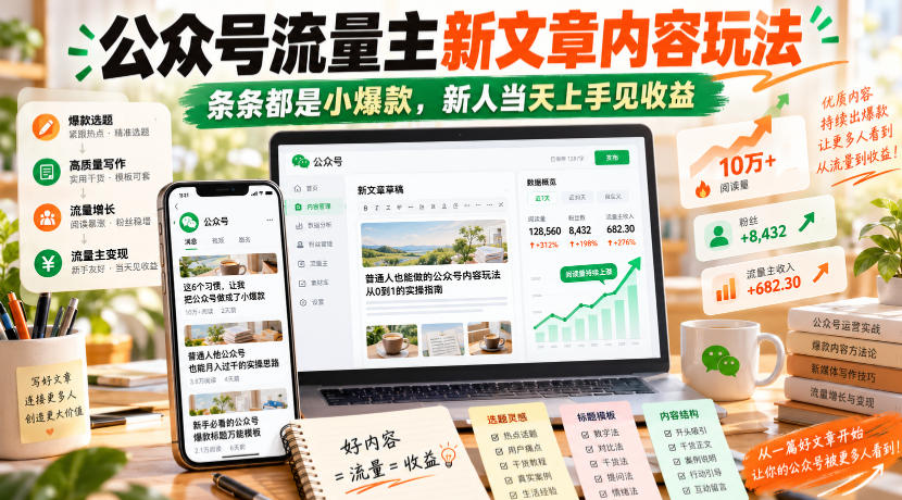 公众号流量主新文章内容玩法，条条都是小爆款，新人当天上手见收益-heixxmi