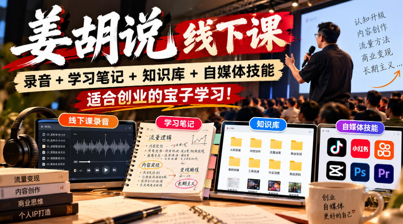 姜胡说线下课录音＋学习笔记＋知识库＋自媒体技能，​适合创业的宝子学习！-heixxmi