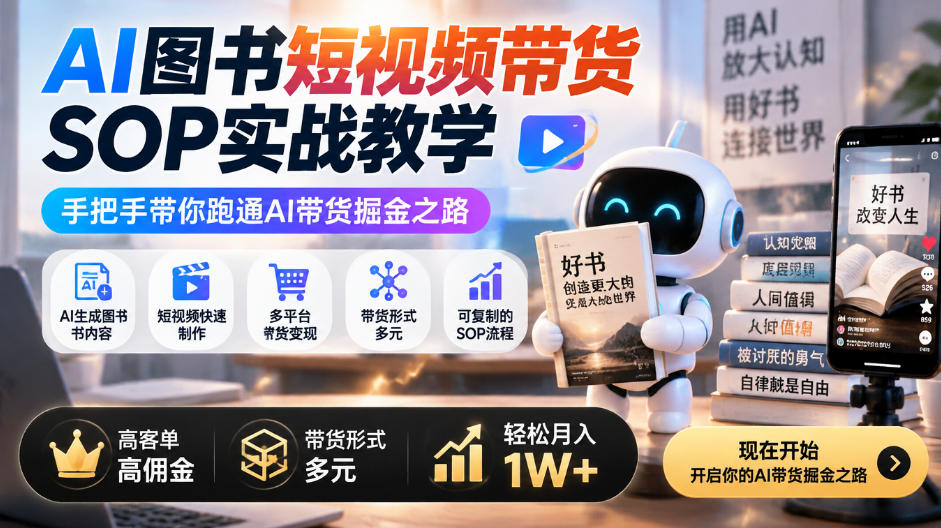 AI图书短视频带货SOP实战教学，手把手带你跑通AI带货掘金之路，高客单高佣金，带货形式多元，轻松月入1W+-heixxmi