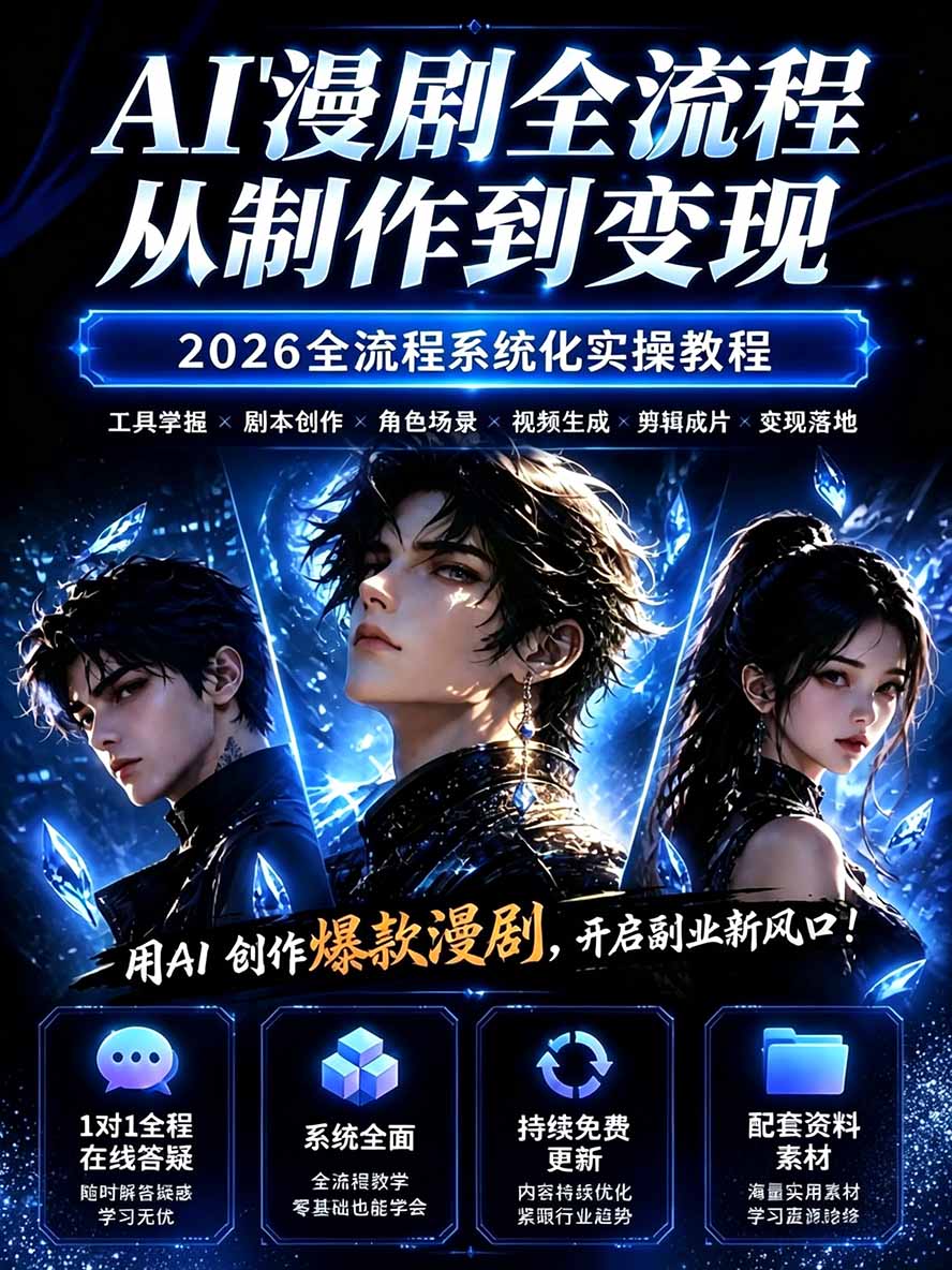 图片[1]-【无水印】2026AI漫剧创作与商业变现掘金营：打通选题→AI编剧→角色场景→自动分镜→视频生成→剪辑发布→运营变现-heixxmi