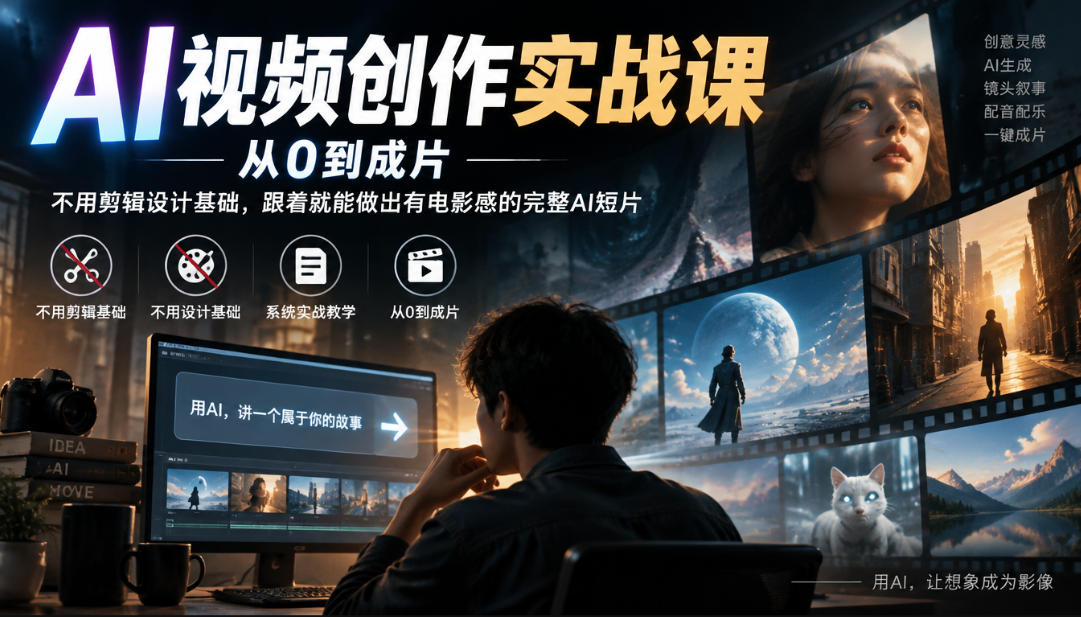 AI视频创作实战课，从0到成片，不用剪辑设计基础，跟着就能做出有电影感的完整AI短片-heixxmi