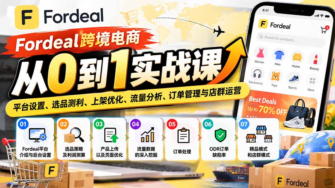 Fordeal跨境电商从0到1实战课：平台设置、选品测利、上架优化、流量分析、订单管理与店群运营-heixxmi