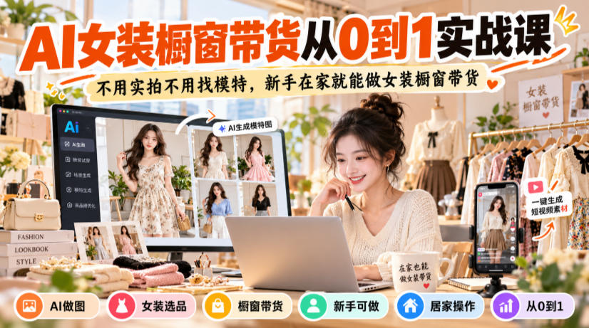 AI女装橱窗带货从0到1实战课，不用实拍不用找模特，新手在家就能做女装橱窗带货-heixxmi