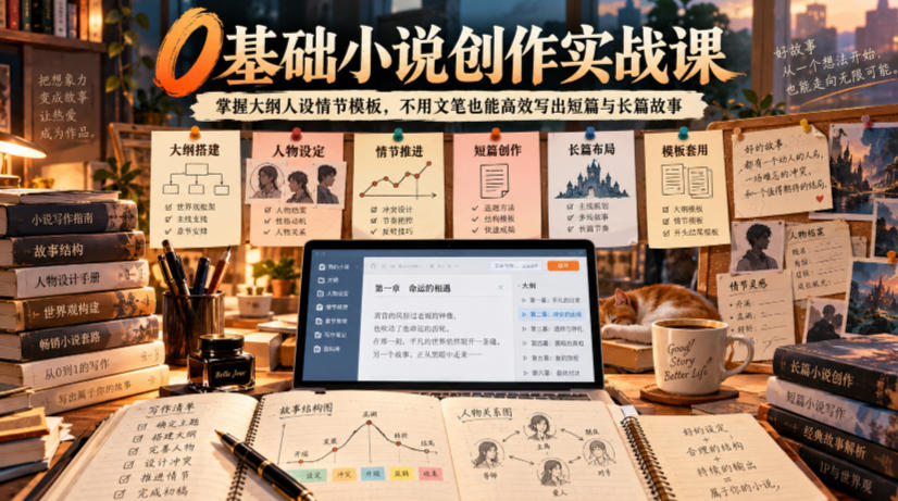 0基础小说创作实战课｜掌握大纲人设情节模板，不用文笔也能高效写出短篇与长篇故事-heixxmi