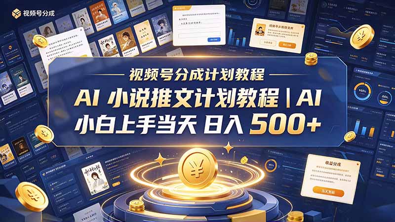最新视频号分成计划教程｜AI 小说推文，小白上手当天日入 500+-heixxmi
