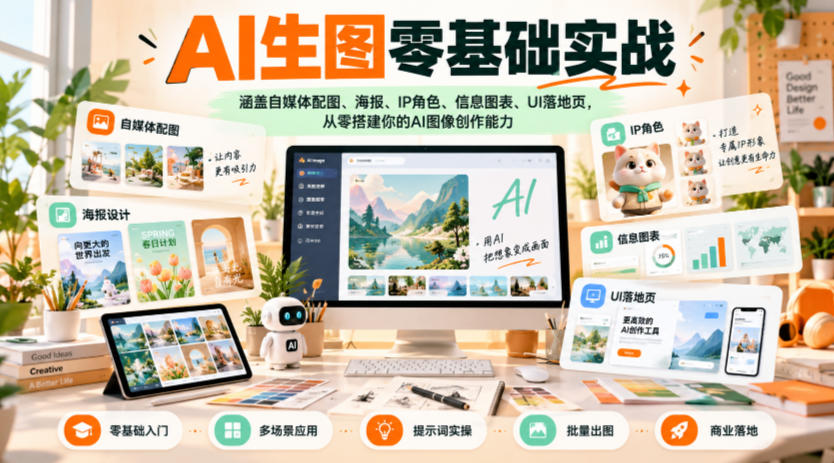 AI生图零基础实战，涵盖自媒体配图、海报、IP角色、信息图表、UI落地页，从零搭建你的AI图像创作能力-heixxmi