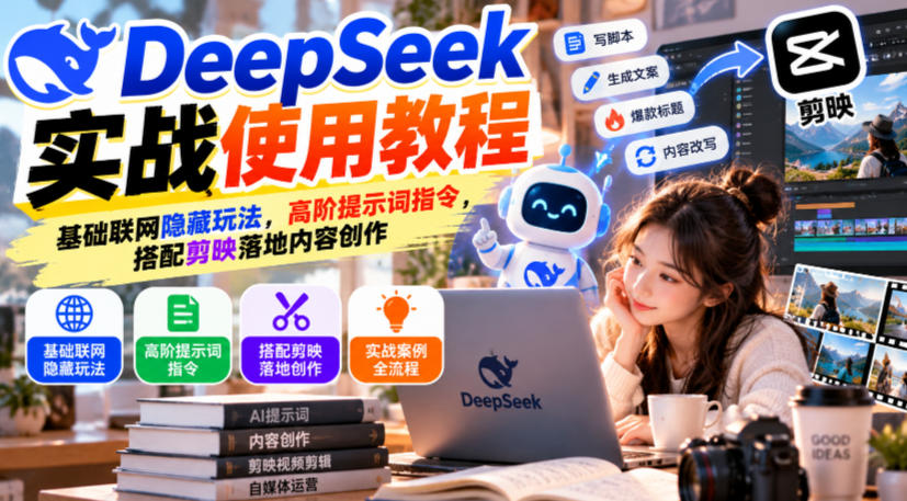 DeepSeek实战使用教程｜基础联网隐藏玩法，高阶提示词指令，搭配剪映落地内容创作-heixxmi