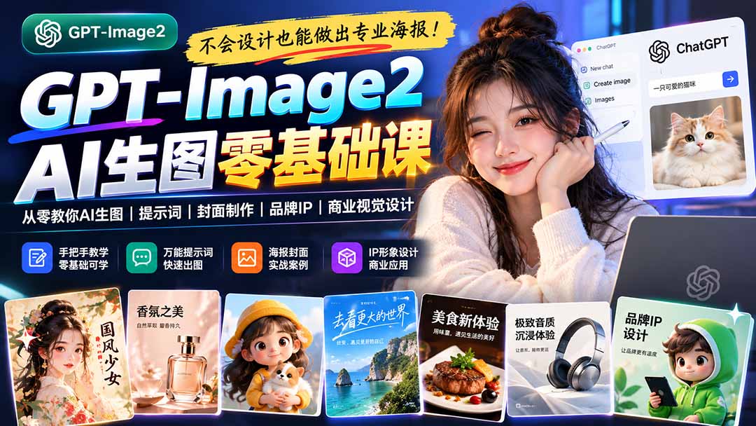 不会设计也能做出专业海报！GPT-Image2从零教你AI生图、提示词、封面制作、品牌IP与商业视觉设计-heixxmi