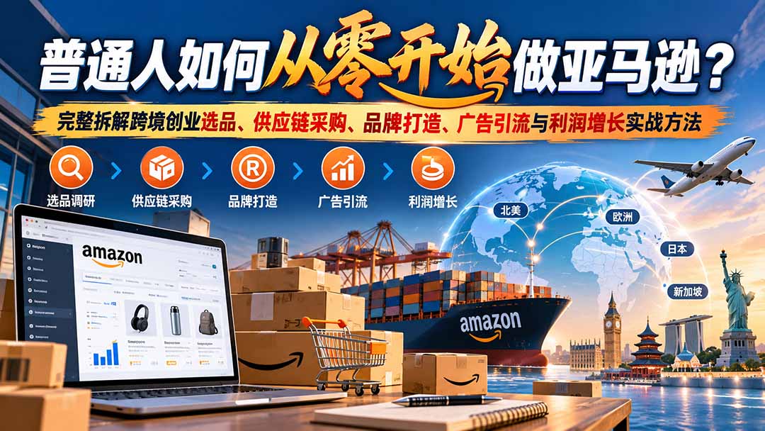 普通人如何从零开始做亚马逊？完整拆解跨境创业选品、供应链采购、品牌打造、广告引流与利润增长实战方法-heixxmi