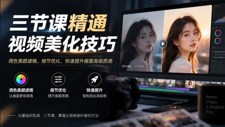 三节课精通视频美化技巧｜调色美颜滤镜，细节优化，快速提升画面高级质感-heixxmi