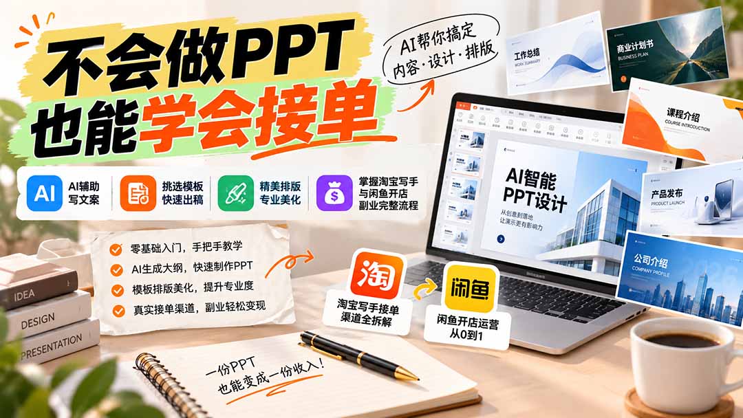 不会做PPT也能学会接单：AI辅助写文案、挑模板、做排版，掌握淘宝写手与闲鱼开店副业完整流程-heixxmi