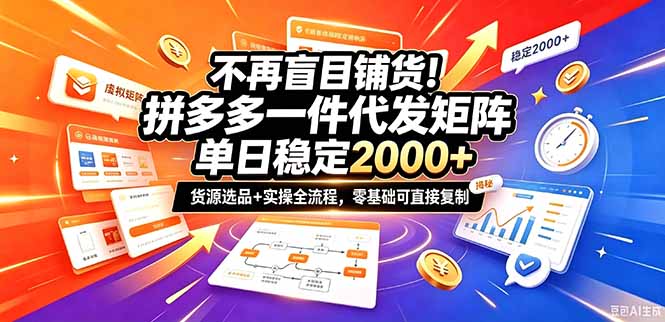 不再盲目铺货！拼多多一件代发矩阵落地攻略，提供优质货源店铺运营全流程，零基础可直接复制-heixxmi