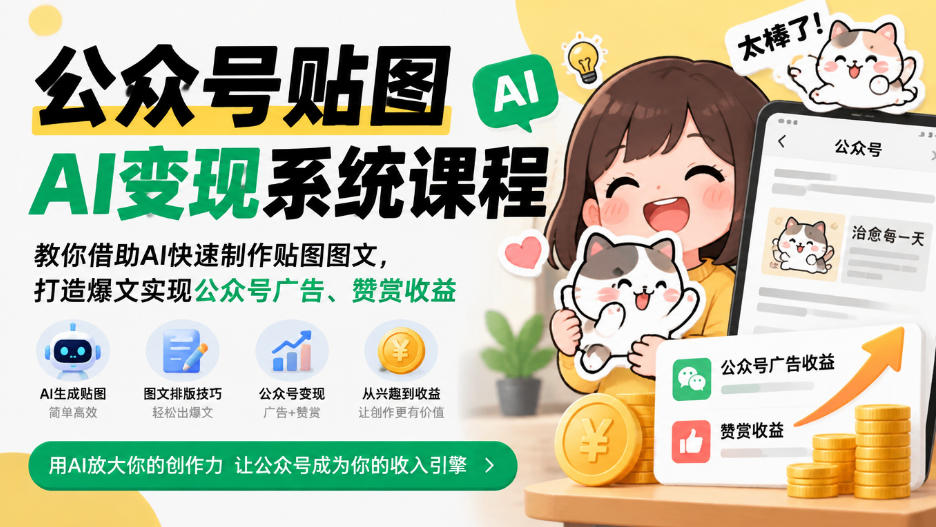 公众号贴图AI变现系统课程｜教你借助AI快速制作贴图图文，打造爆文实现公众号广告、赞赏收益-heixxmi