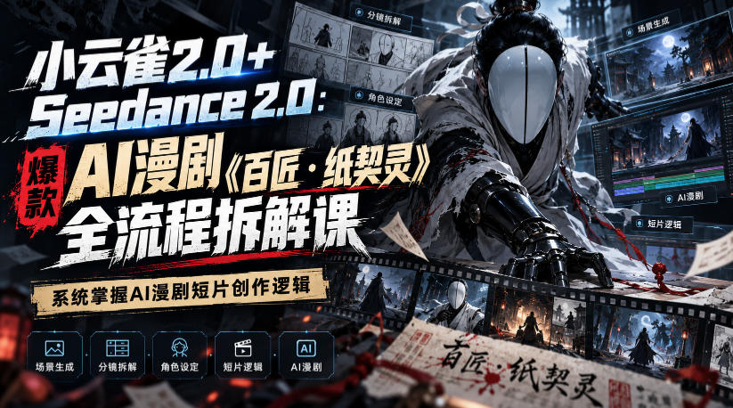 小云雀2.0+Seedance 2.0：爆款AI漫剧《百匠・纸契灵》全流程拆解课，系统掌握AI漫剧短片创作逻辑-heixxmi
