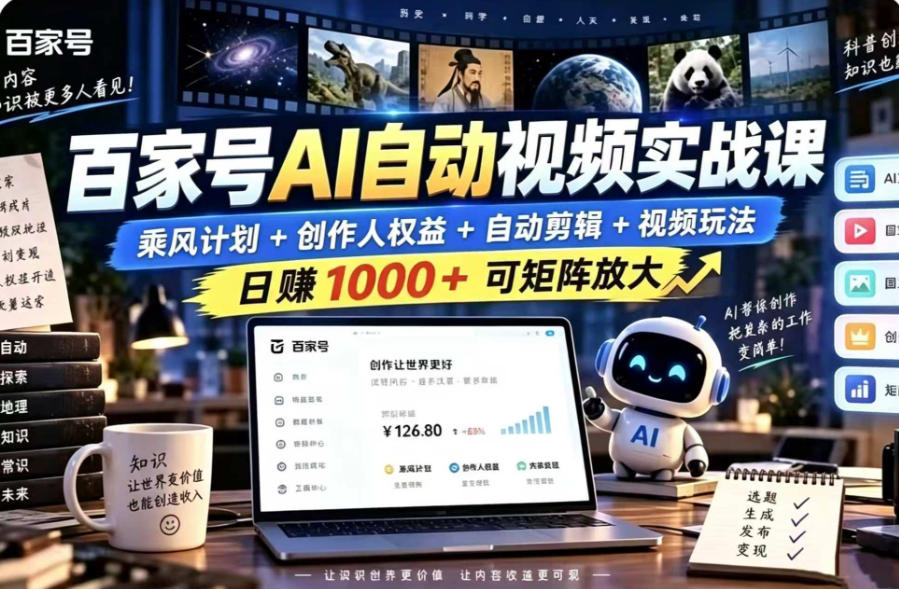 百家号自动矩阵玩法，长期可以做的项目，日入1k+，真正的睡后收入-heixxmi