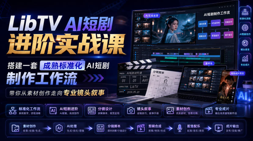 LibTV AI短剧进阶实战课，搭建一套成熟标准化AI短剧制作工作流，带你从素材创作走向专业镜头叙事(更新)-heixxmi