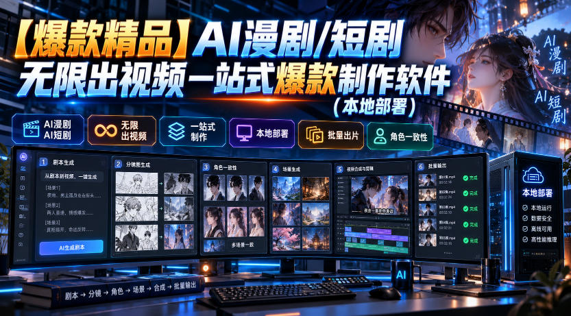 【爆款精品】AI漫剧/短剧无限出视频一站式爆款制作软件(本地部署)-heixxmi