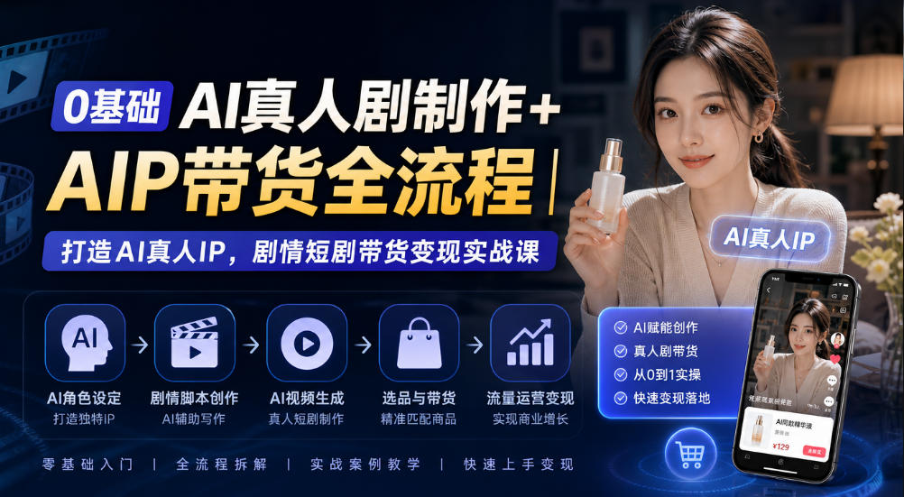0基础AI真人剧制作+AIP带货全流程｜打造AI真人IP，剧情短剧带货变现实战课-heixxmi
