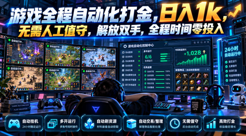 游戏全程自动化打金，日入1k，无需人工值守，解放双手，全程时间零投入【揭秘】-heixxmi