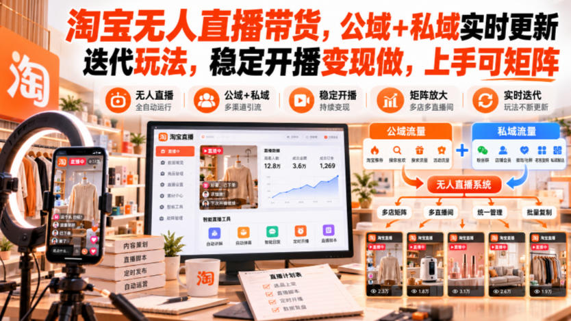 淘宝无人直播带货，公域+私域实时更新迭代玩法，稳定开播变现做，上手可矩阵【揭秘】-heixxmi